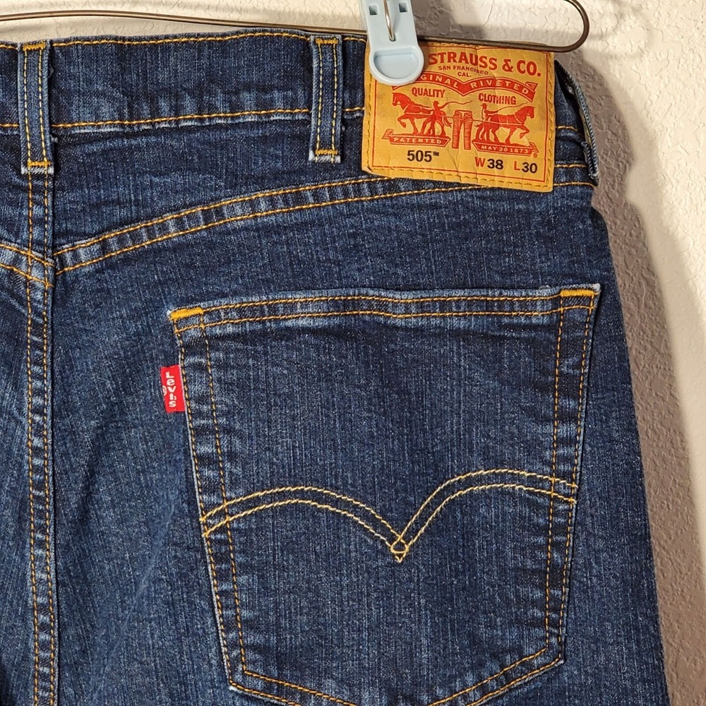 Levis Mens 505 Red Tab Straight Fit Blue Jeans 38x30 Medium Wash Denim Jeans - Picture 7 of 11